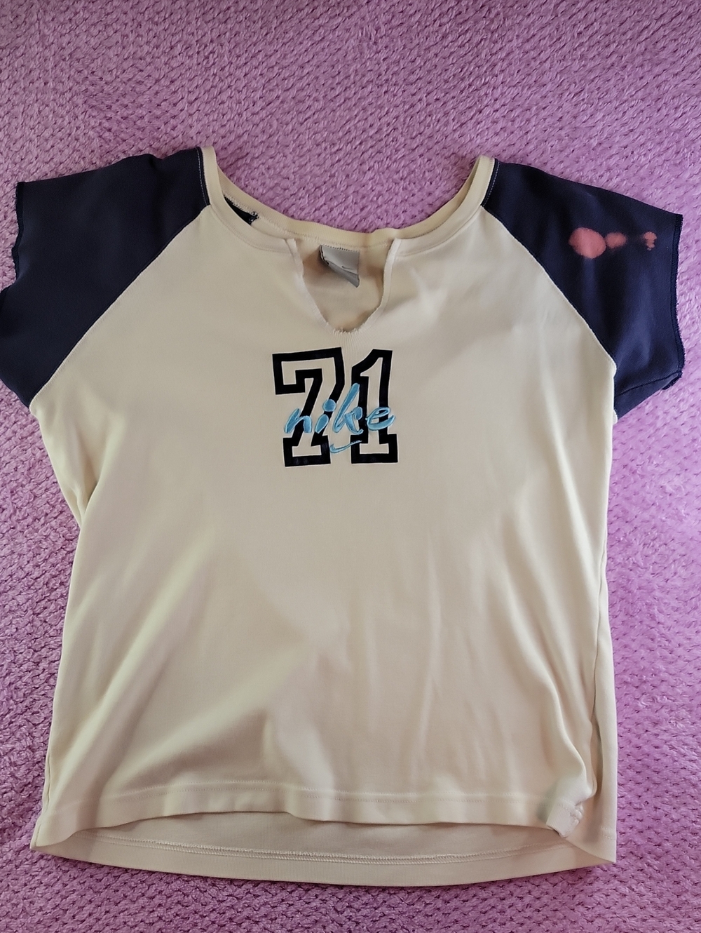 Women's Nike Cream Tee with Navy Raglan Sleeves and '71' Graphic